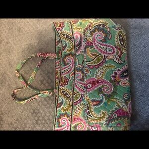 Green paisley with pink interior tote bag
